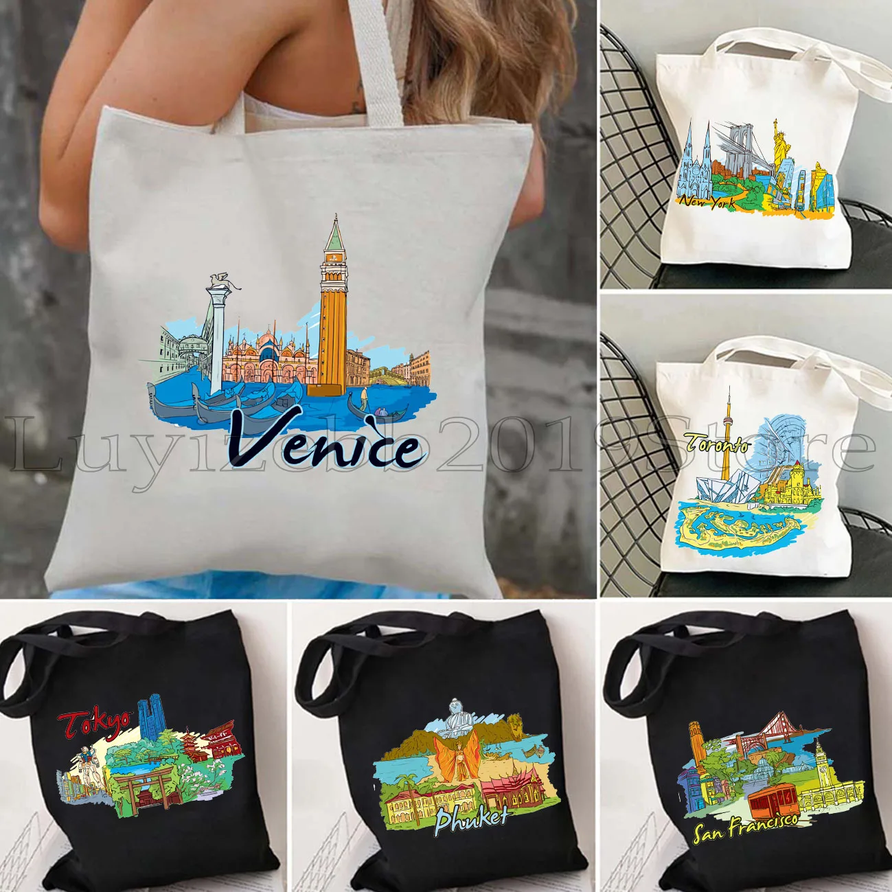 Rome San Francisco Singapore Tokyo Munich New York Toronto Venice Vienna Warsaw Montreal Moskow Washington City Tote Bag Handbag