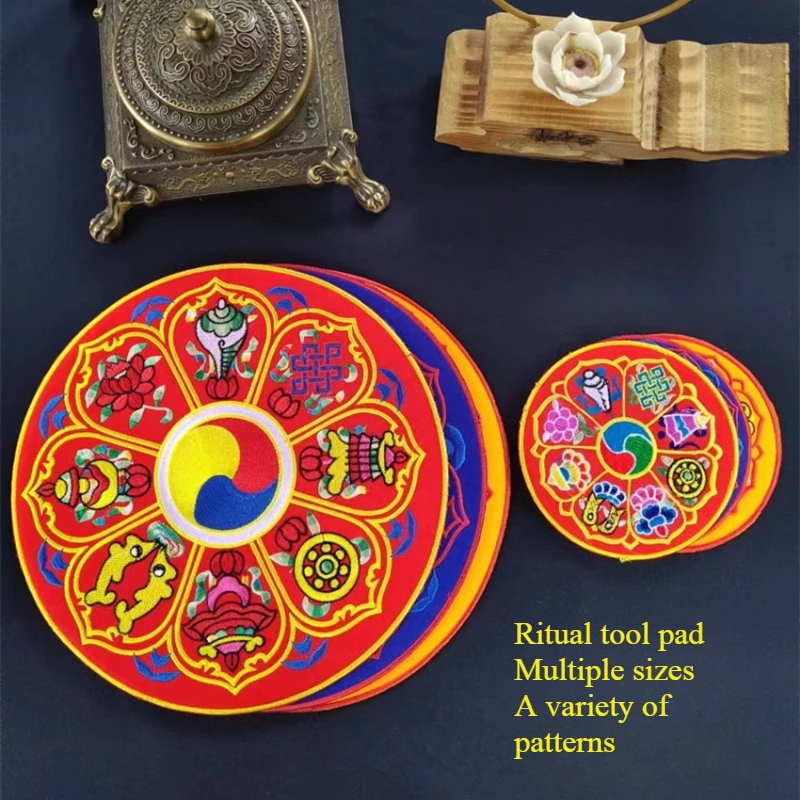 Tibetan Ethnic Items/Tibetan-style Embroidered Ritual Implements Cushion Cloth/Buddha Chanting Bowl Cushion Vajra Ornaments