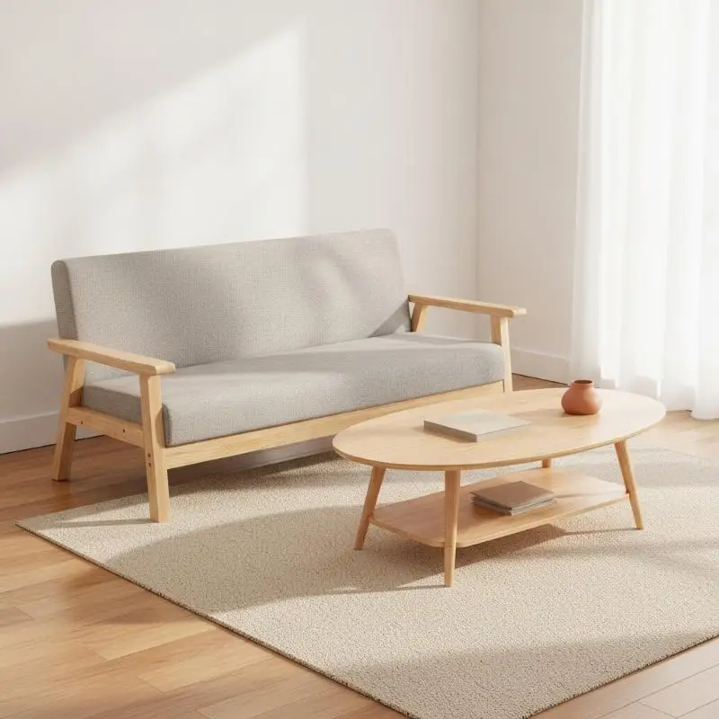Linen Fabric Sofa Set With Solid Wood Frame Soft Padded Cushion For Living Room Office Apartment