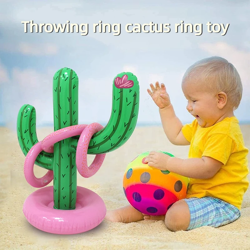 1 Set Inflatable Cactus Ring Toss Swimming Pool Interactive Toys for Kids Adults Outdoor Game Props Party Decorations Supplies