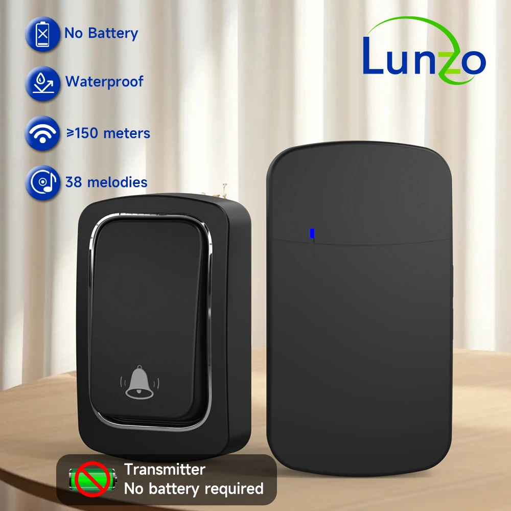 Self-Powered Wireless Doorbell Battery Free Waterproof Door Chime 150M Long Range for Home Outdoor Use