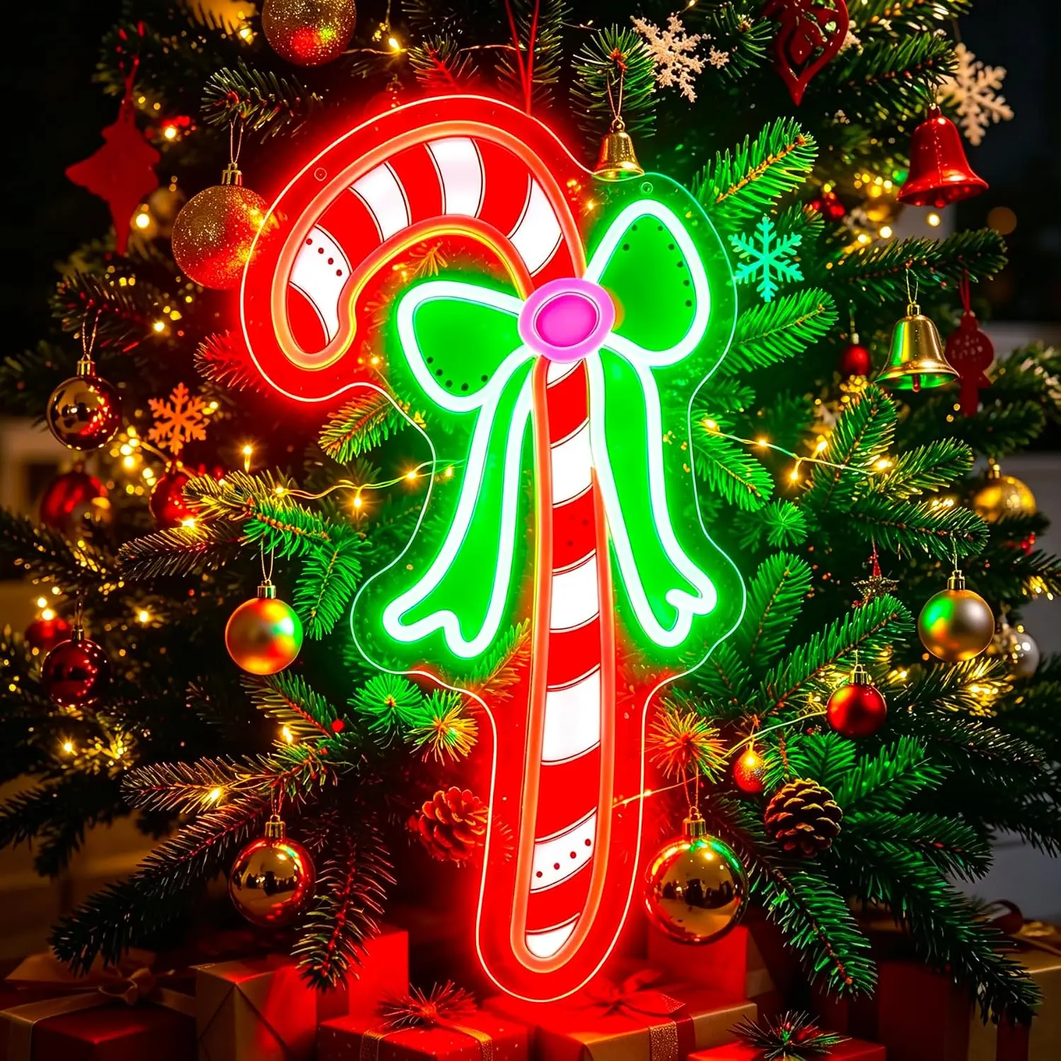 Christmas Candy Cane Neon Sign USB Powered LED Neon Light Xmas Party Bar Bedroom Home Window Holiday Decoration Gift Night Light