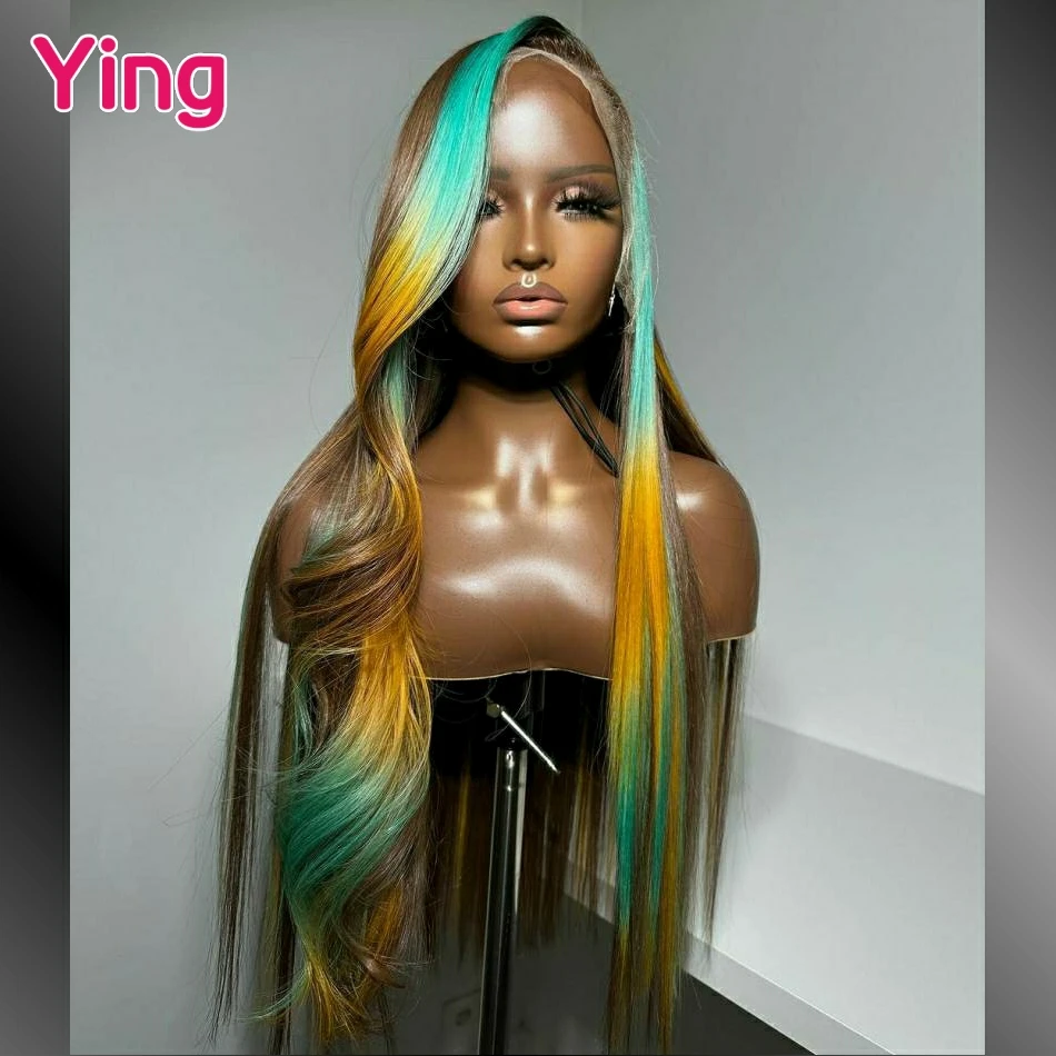 

Omber Yellow Blue Colored Bone Straight 13x4 13x6 Lace Frontal Human Hair Wig Peruvian PrePlucked 4x4 5x5 Closure Human Hair Wig