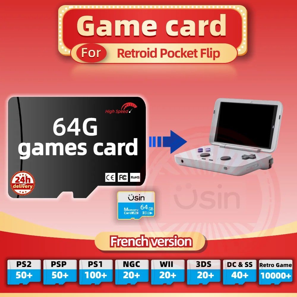 SD Game Card For Retroid Pocket Mini French Version Retro PS2 PSP Games Android Gaming portable Console Memory TF High Speed 64G