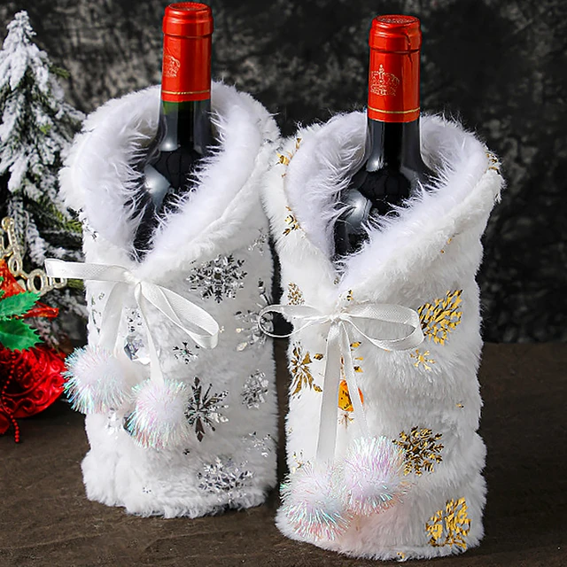 Christmas Red Wine Bottle Covers Set White Plush Fabrics Santa Claus  Champagne Bottle Cover Xmas Party Dinner Table Home Decor - AliExpress 15