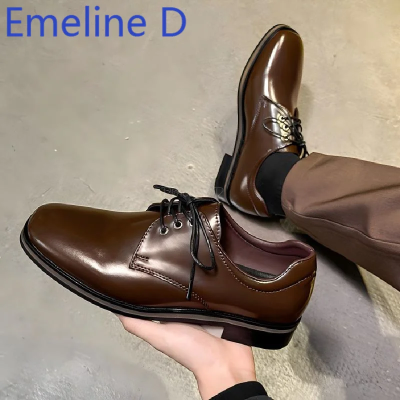

Brown Men's Leather Shoes Fashionable Business Attire Young Style Wedding Groom British Style Comfortable Commuting Derby Shoes