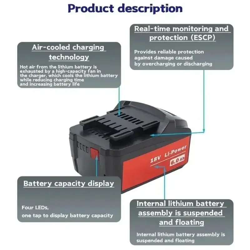 New 18V 6Ah 9Ah Li Battery For Metabo Cordless Power Tool Drill Drivers Wrench Hammers,Metabo 18V 625592000 625591000