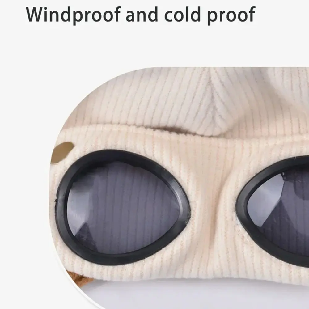 

Neck Protection Children Glasses Hat Buckle Ear Cap Windproof Head Cover Comfortable To Wear Fleece Lining Knitted Beanies