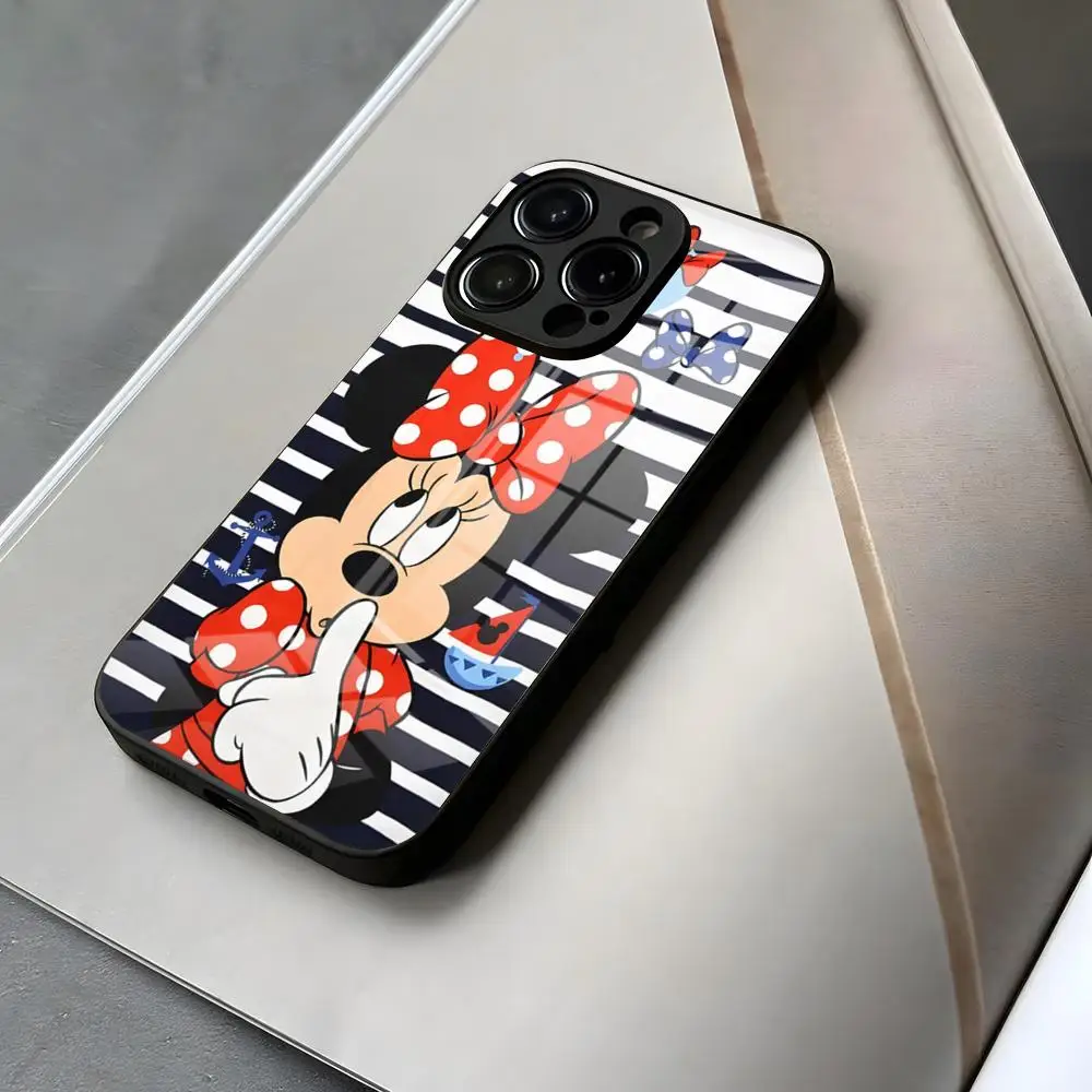 Phone mickey Case for Iphone 15 13 minnie 12 14 11 Pro Max Mini disney X Xr Xs 8 7 Puls 6 and Wedding Gifts glass luxury coque