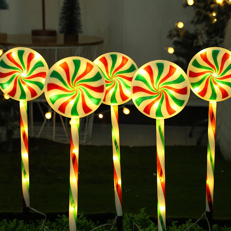 Christmas Solar Pathway Lights Candy Cane Stake Lights 5PC Holiday Decorations Lollipops Shape Lawn Light Waterproof Outdoor