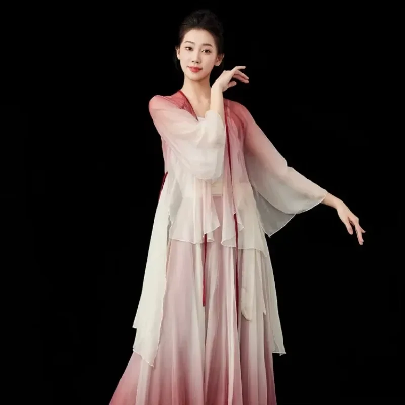

Gradual change Tencel shirt shoulder long sleeves modern dance practice clothes female performance body rhyme clothes adult