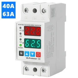 Din Rail Dual Display Adjustable Intelligent Over Voltage Current and Under Voltage Protective Device 40A 63A Protector Relay