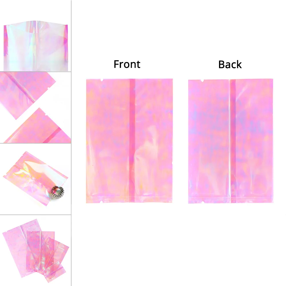 200Pcs  3x5cm 6x9cm Glossy Pink Small  Open Top Sachet Heat Sealable Vacuum Transparent Plastic Packaging Bags