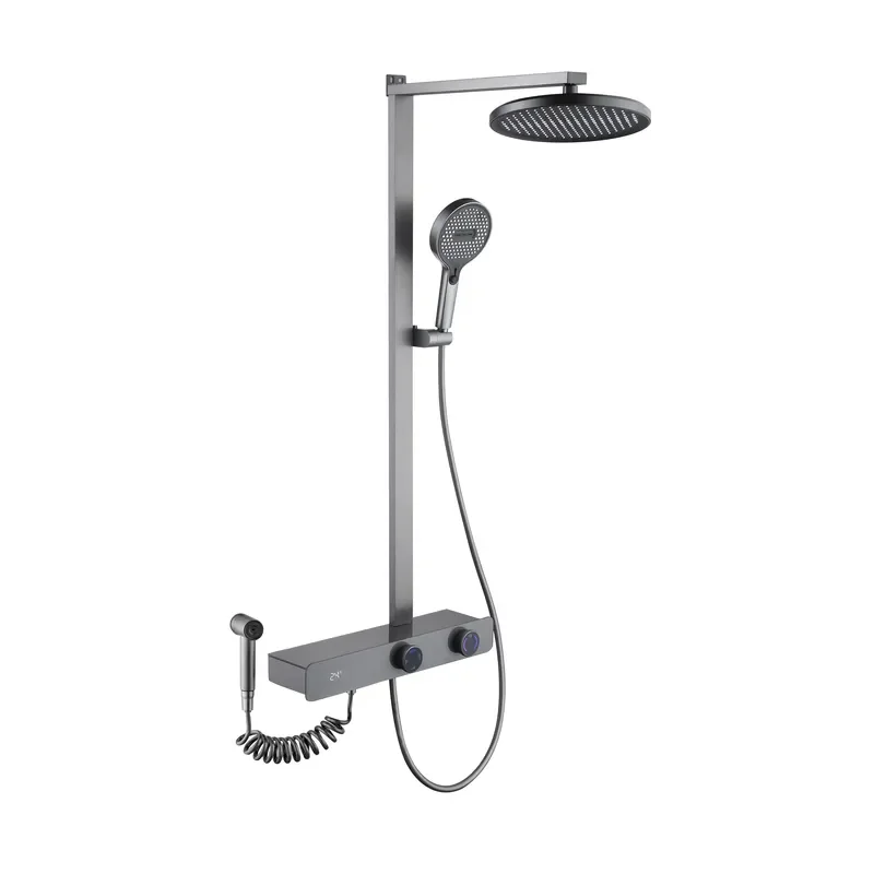 Brass Chrome Polished Wall-Mounted Thermostatic Shower Set with Piano Button Ceramic Valve Core Rain Spray 1 Handle