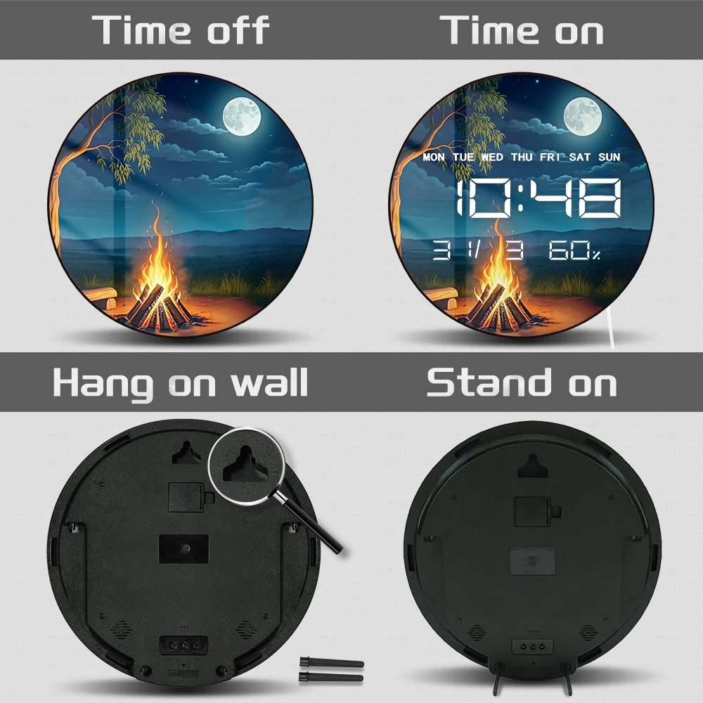 Gum Tree Camping Moonlit Night Multifunctional Autom Dimming LED Digital Wall Clock Multifunctional Electric Clock Wall Desk Use