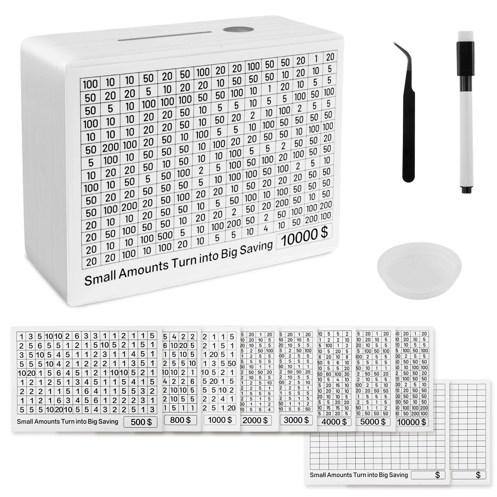 صندوق توفير المال من 500 إلى 10000 دولار، صناديق النقود الخشبية، قطعة واحدة من صناديق المال المصممة، حقيبة تخزين نقدية مع ملصقات #1