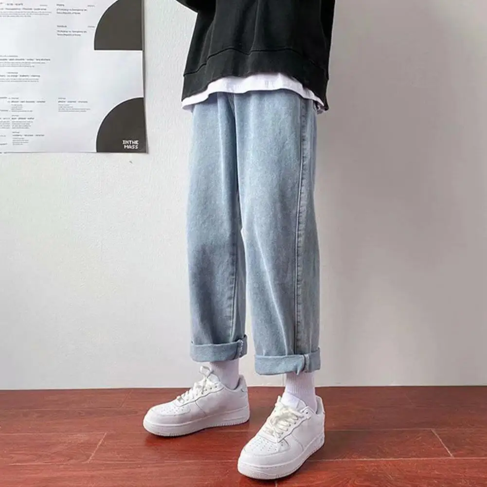 Wide Leg Cargo Pants Streetwear Baggy Men Jeans Spring Denim Pants Star Pattern Zipper Fly Straight Male Jeans Brand Clothing