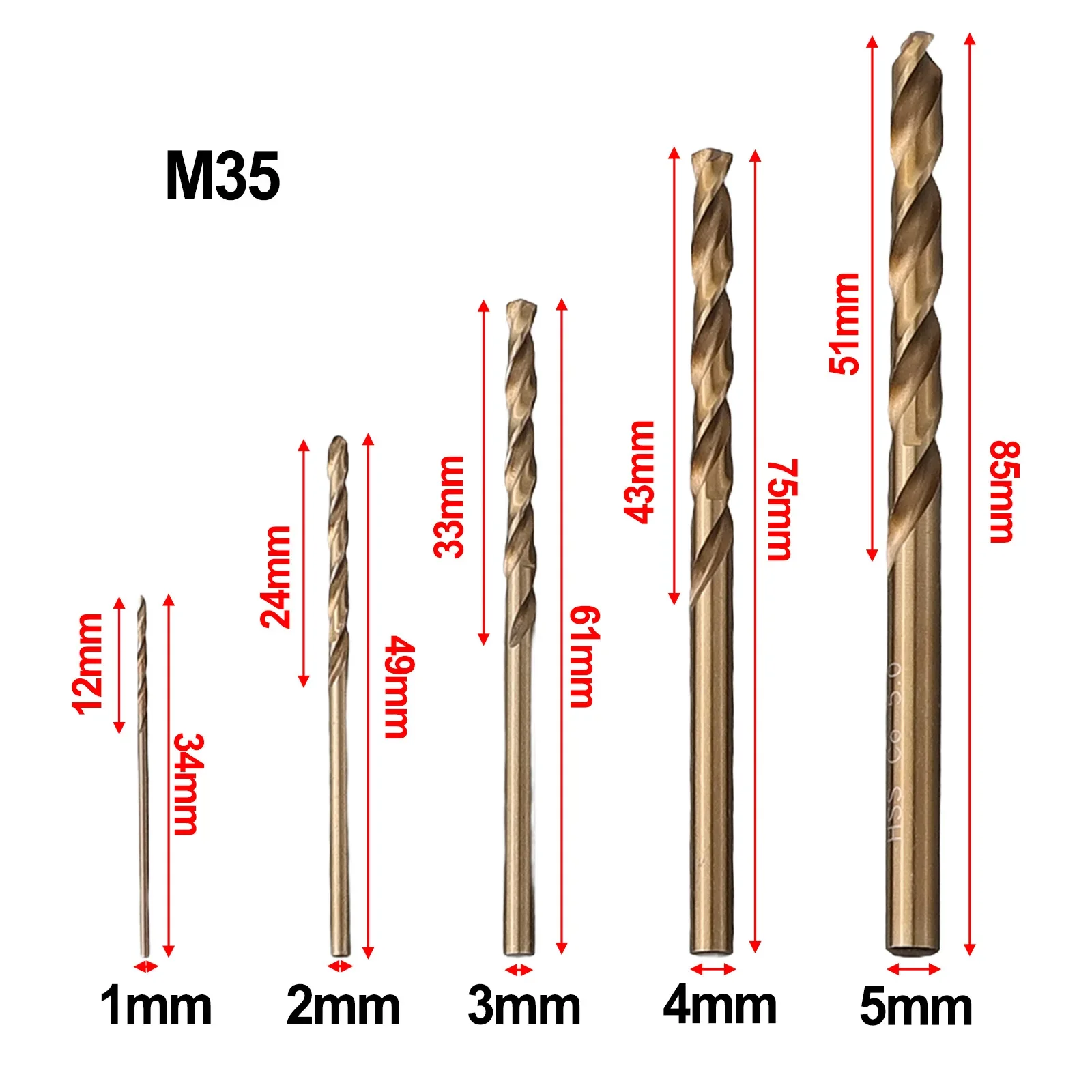 5pc HSS M35 Cobalt Drill Bit Round Shank Gun-Drill Bits For Metal Stainless Steel Drilling Cutter 1mm1.5/2/2.5/3/3.5/4/4.5/5/6mm