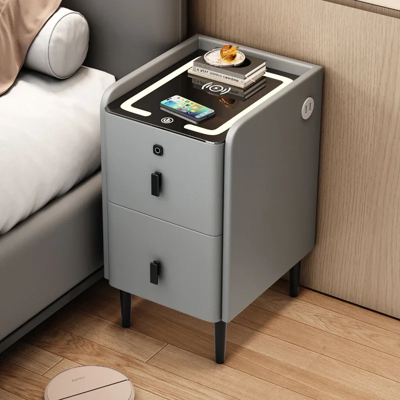 Minimalistische massief houten opbergkast Slim luxe nachtkastje Ultra smal nachtkastje Compacte slaapkamerorganizer met opladen