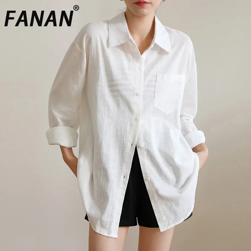FANAN High-end Linen Shirt For Women Sun-Protective Cardigan Summer Thin Loose French-style Cotton-linen White Shirt