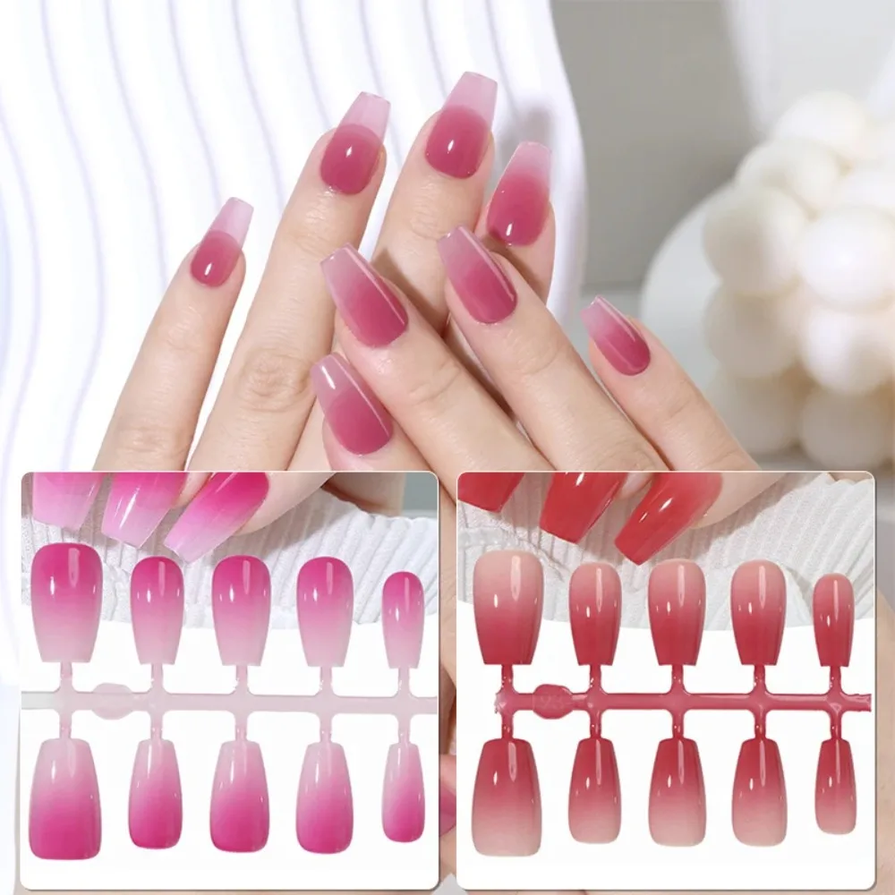 Uñas postizas de la serie rosa, 10 piezas, necesita pegamento adhesivo, tamaño M, Color degradado, usable, suave, corto, trapezoidal, purpurina, presione en las uñas