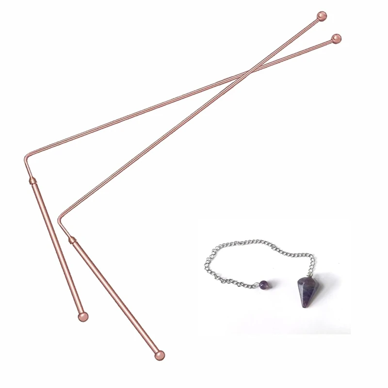 AT69 -Copper Dowsing Rods, 99.9% Pure Copper Divining Rod For Tracing Spiritual Energy 2Pcs( Includes 1 Pendulum )