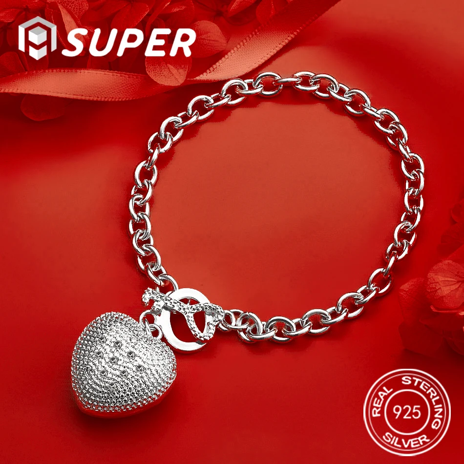 

Alisuper 925 Sterling Silver Exquisite Heart Pendant Bracelet Women's Party Gift Accessories Wedding Jewelry Accessories