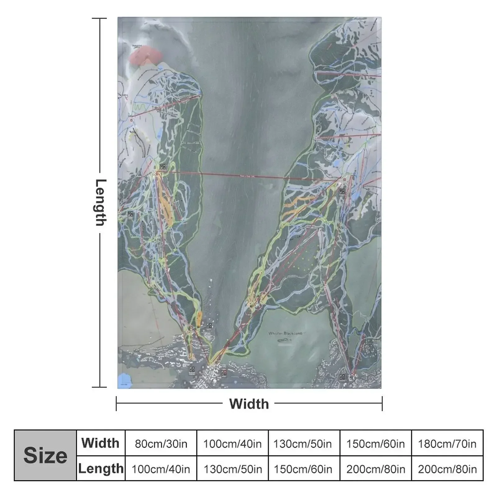 Whistler Blackcomb Resort Trail Map Throw Blanket Picnic Soft Plush Plaid Blankets