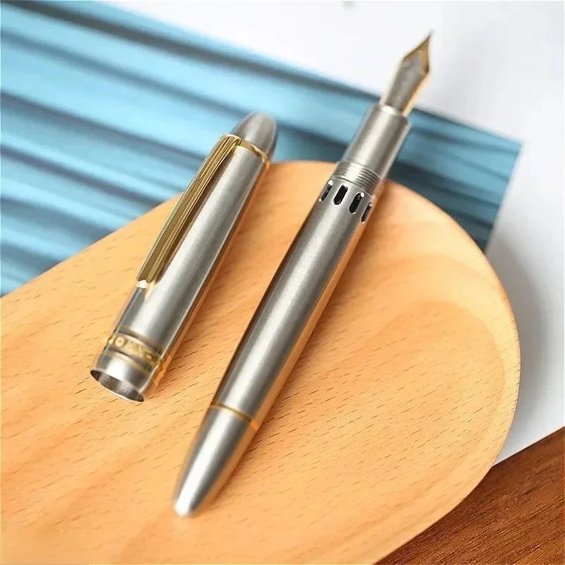 New MAJOHN Titanium Alloy Ti-P136 Piston Fountain Pen Big Size Gold/Silver Blade Nib Calligraphy Pen Luxury Writing Office Gifts