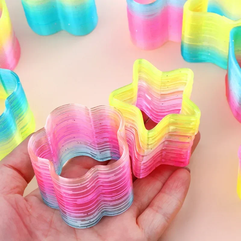 Rainbow Polygon Rainbow Neon Plastic Magic Spring Circle Folding Plastic Spring Coil Children\'s Creative Magical Buck Toys