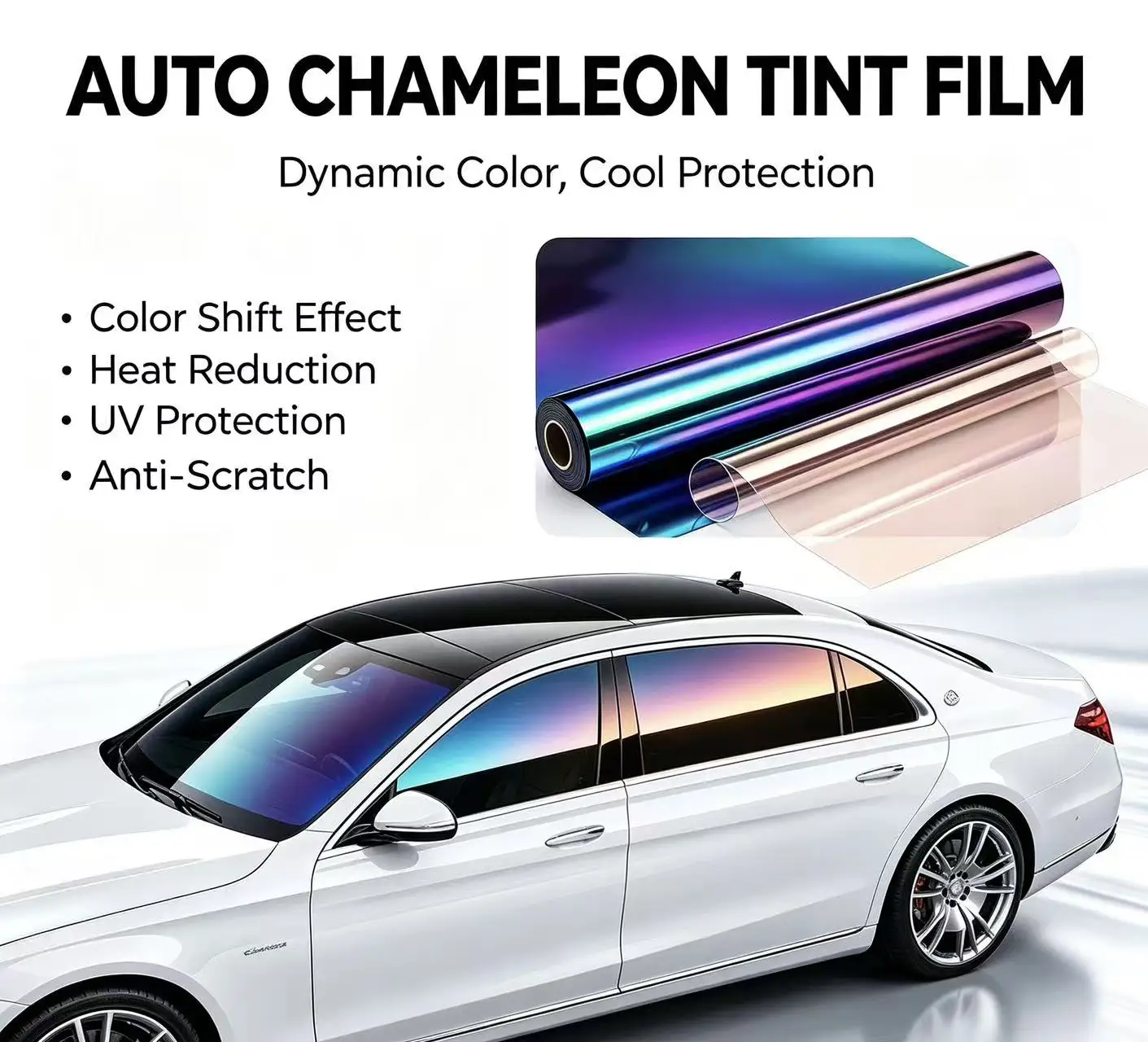 Car Chameleon Purple Tint Film Color Shift Window Film PET Liner UV Rejection Anti-Yellowing Clean Removable No Residue