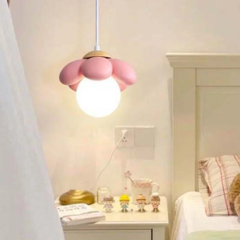 Cute Flower Petal Pendant Light Pink Hanging Lamp For Kids Bedroom Nursery Girl Room Indoor Home Decor