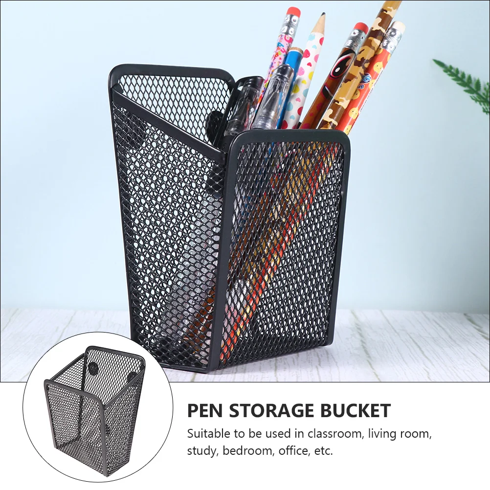 Magnetic Square Pen Holder Brush Pot Holders Storage Container Desktop Organizer Bucket Office Lead Pencils