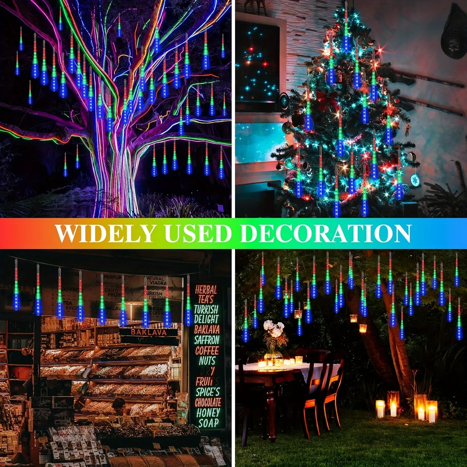 1pc 30CM Solar Meteor Shower Lights,Icicle Lights Outdoor Falling Rain Drop Lights for Garden,Christmas,Tree,Bar,Store Decorate