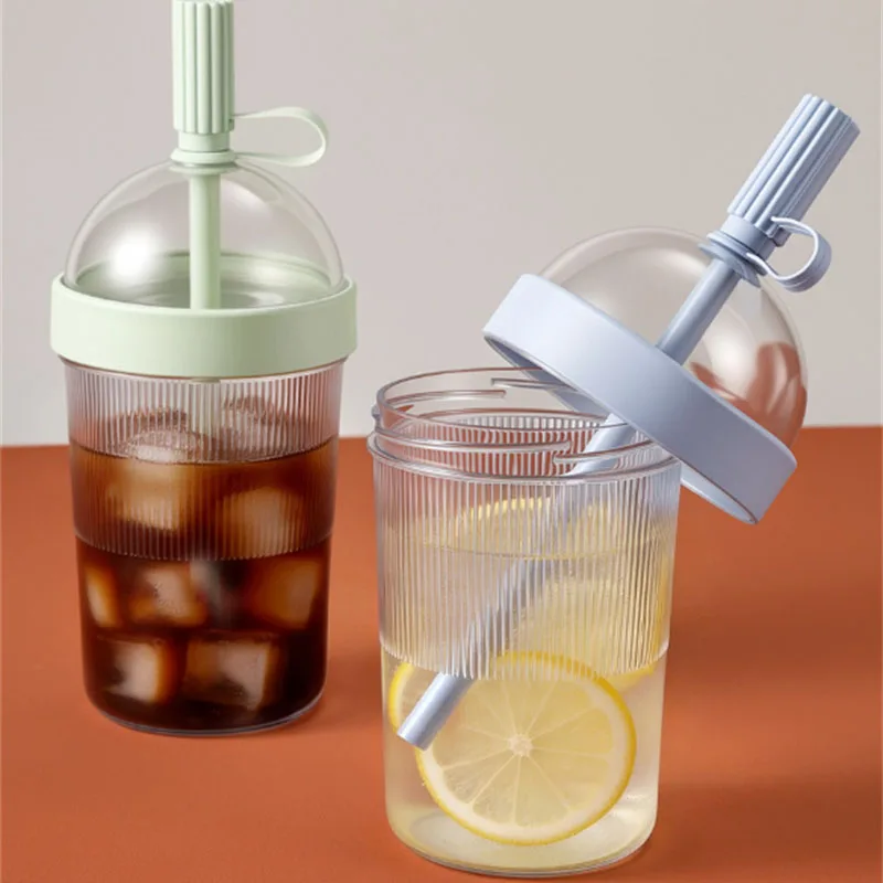 Double Seal Straw Cup With Thick Straw 500ml Wide Mouth Iced Coffee Juice Water Cup Straw Cold Drink Tumbler For Outdoor Travel