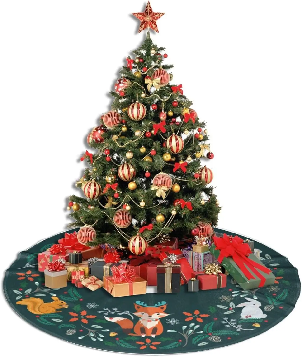 لطيف حيوانات الغابات شجرة عيد الميلاد تنورة الثعلب أرنب الأسقف شجرة الطيور التنانير سانتا حصيرة ل X-Mas شجرة مزرعة الزينة