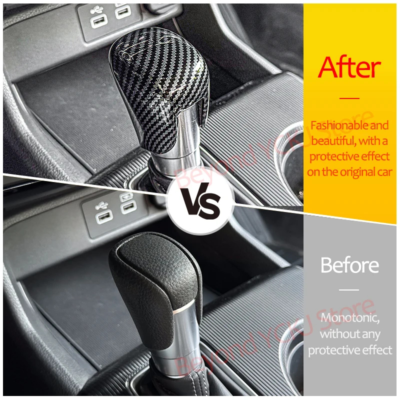 Car Gear Shift Knob Cover For Honda 11th Gen Civic 2021-2023 CVT Change Lever Decoration Carbon Fiber Pattern Protector Trim ABS