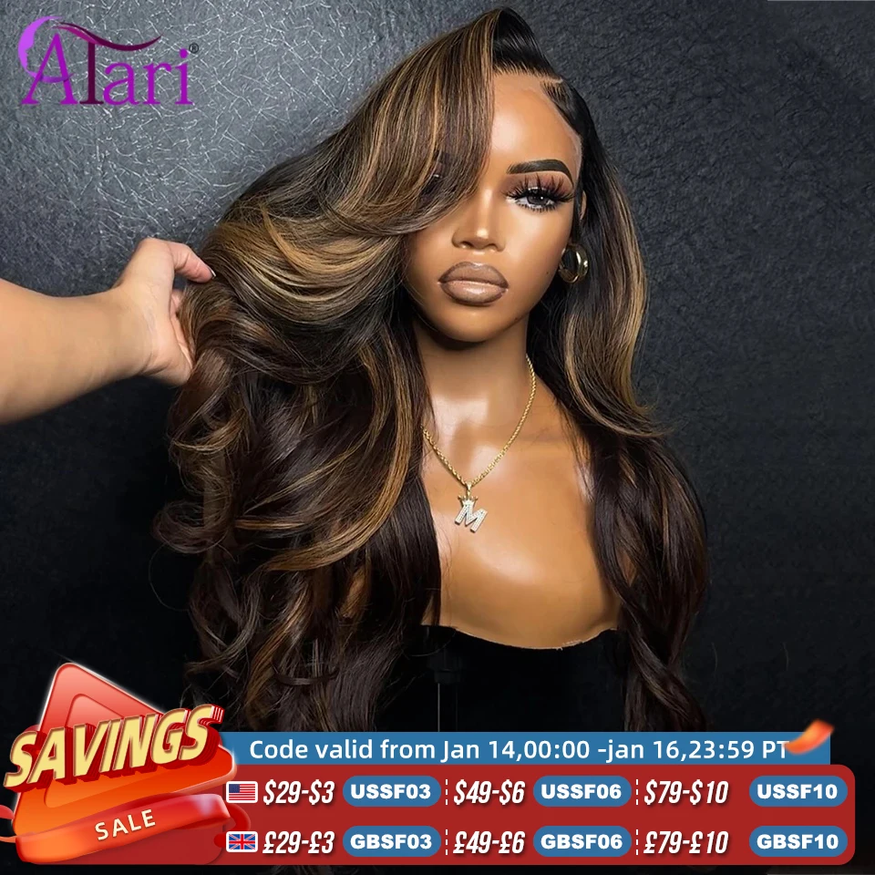 Transparent 13x4 13x6 Lace Frontal Body Wave Human Hair Wigs Brown Stripe Highlights 5x5 Closure Lace Wig Pre Plucked for Women