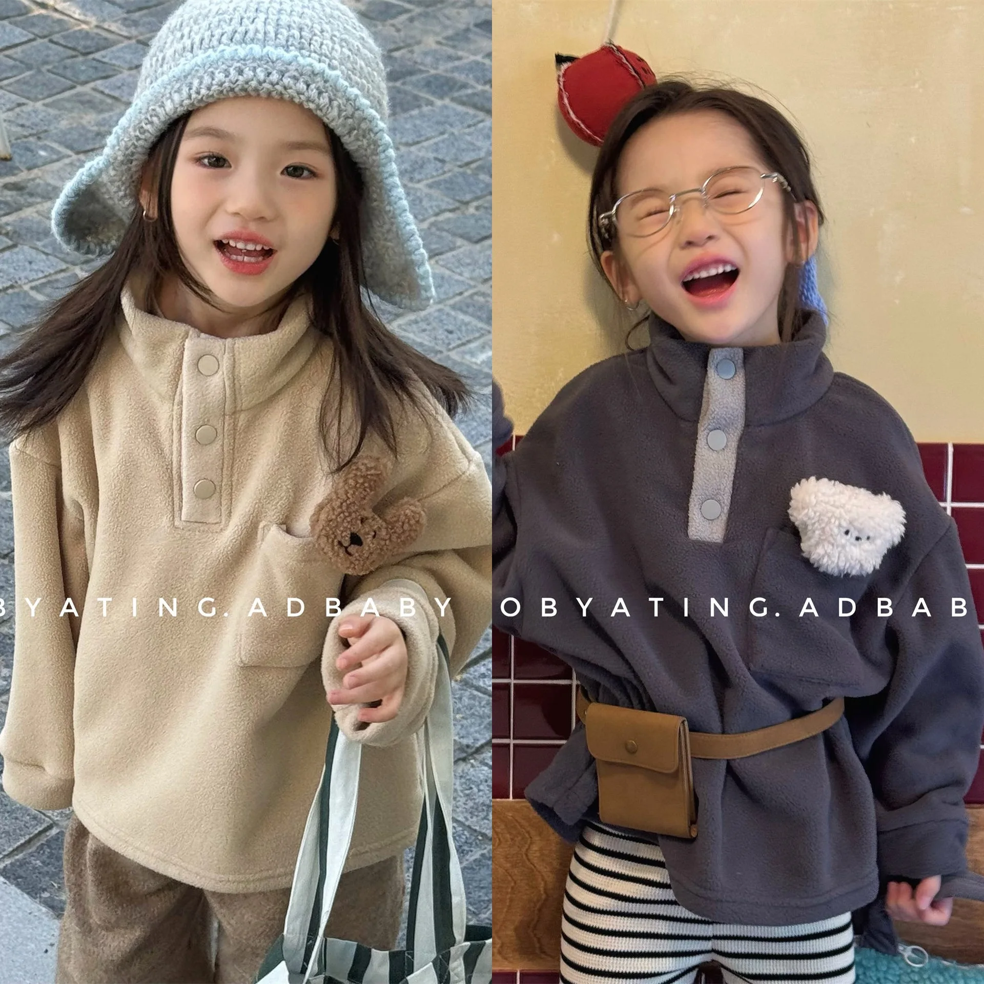 2026 Fall Winter Kids Polar Fleece Tops Korean Style Boys Girls Sweatshirt Children‘s Warm Sherpa Jacket Cozy Casual Top