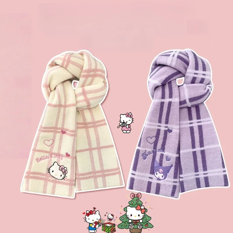 

Kawaii Hello Kitty Scarf Anime Kuromi Girl Cartoon Cute Double-sided Knit Keep Warm Versatile Scarf Soft New Festival Gift