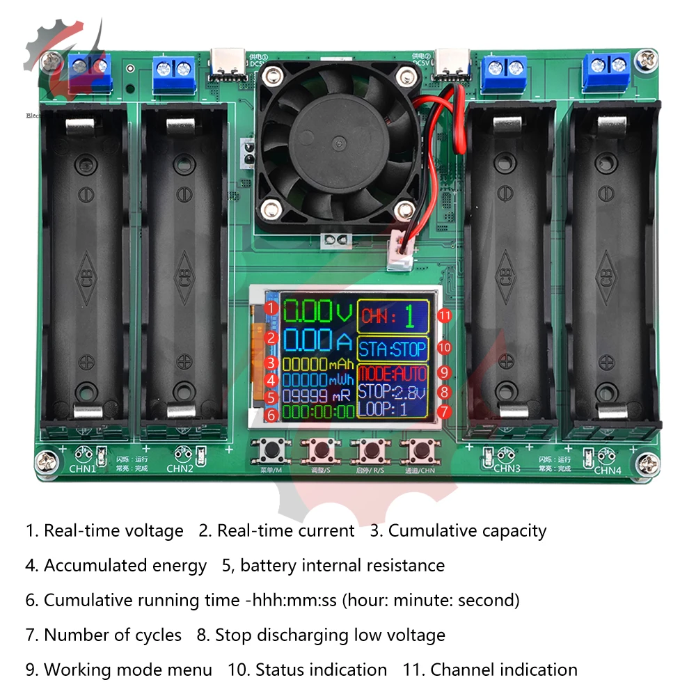 18650 Lithium Battery Capacity Tester Automatic Internal Resistance Tester MAh MWh Digital Battery Power Detector Module