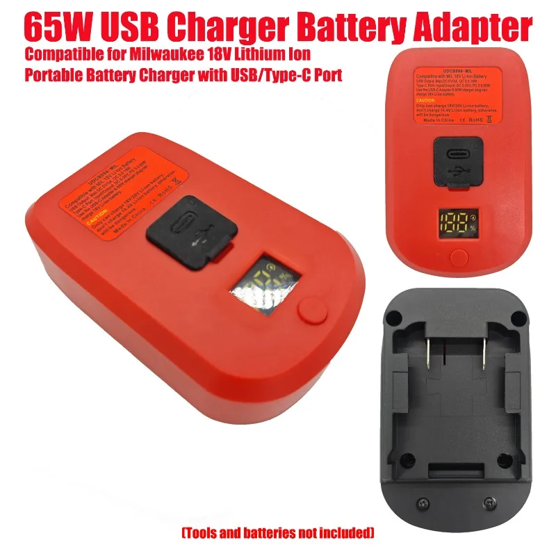 

Зарядное устройство HAKSINKY 65W USB, совместимое с литий-ионными аккумуляторами Milwaukee 18V, портативное зарядное устройство с портами USB/Type-C