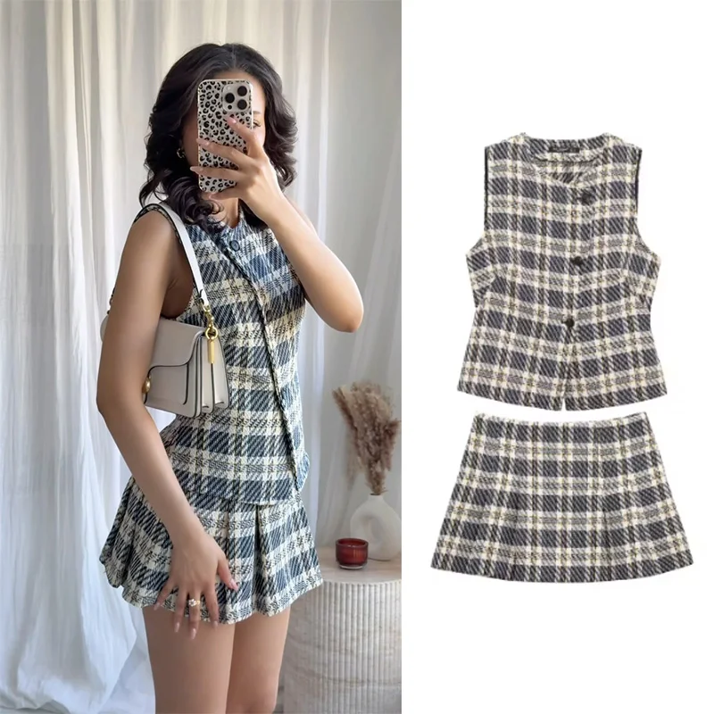 المرأة الصيف موضة س الرقبة غير المتكافئة تصميم الأزرق سترة بلوزات بلا اكمام + واسعة مطوي منقوشة محكم تنورة مجموعة تي شيرتات قصيرة للأطفال