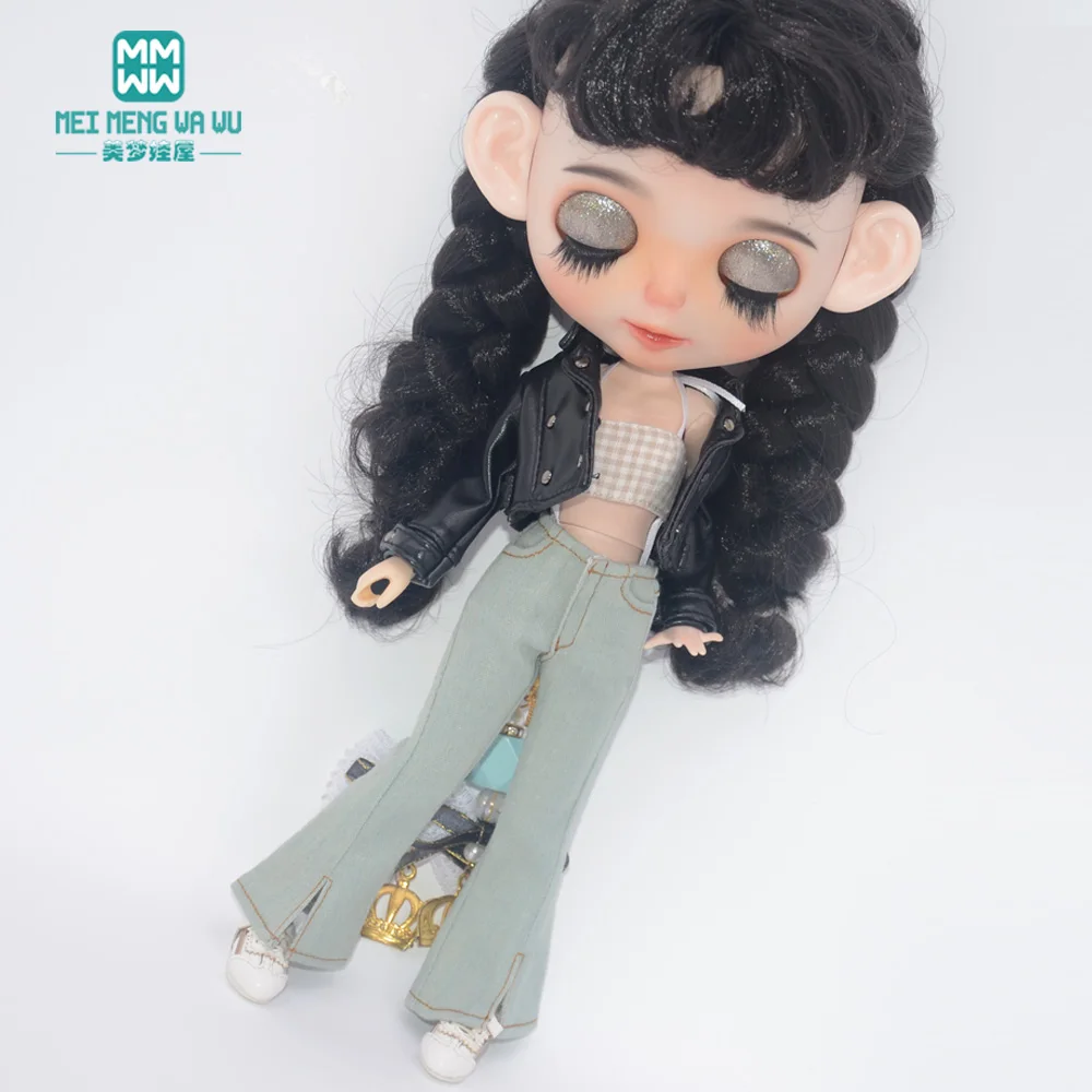 28-30cm Blyth Doll Clothes Azone OB 24 Fashion Leather Jackets Jeans Flared Pants Tube Top Accessories Girls Gift Toys