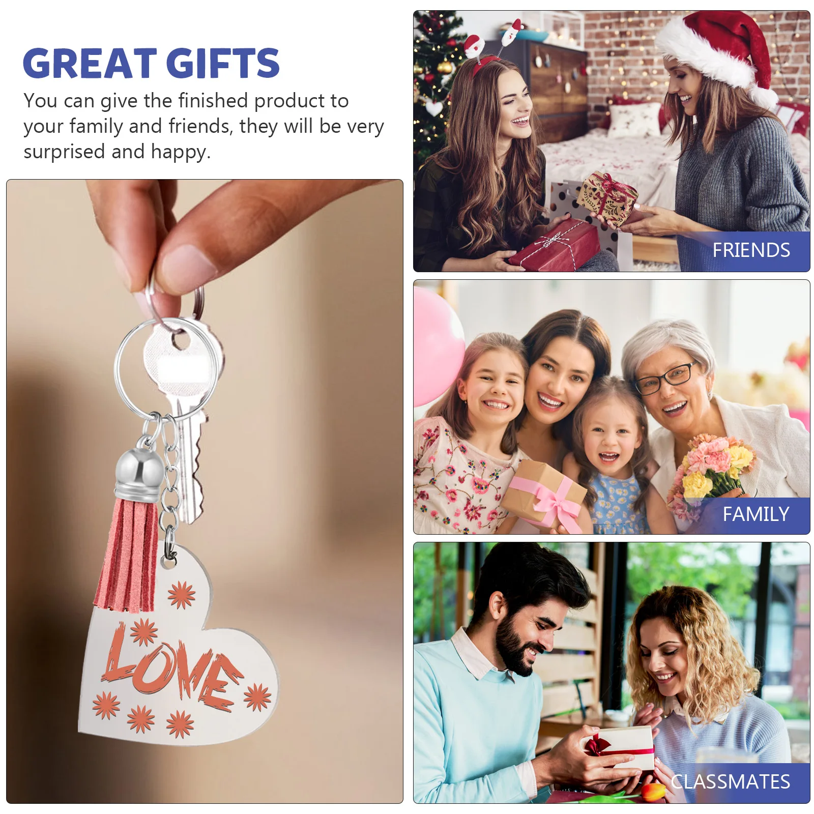 

1 комплект, акриловые заготовки для ключей, круглые брелоки с кисточками в форме сердца, прозрачные аксессуары «сделай сам», разные цвета, ювелирные изделия, ремесло