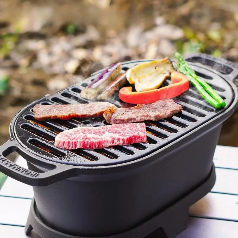 

‌Food Grade Cast Iron Charcoal Grill Outdoor Cooking Camping Portable BBQ Grill for Picnic Tailgating Backyard Party
