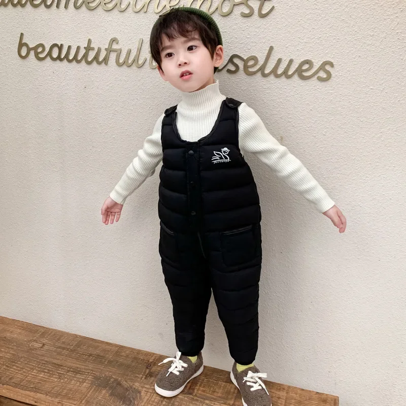 Winter Down Cotton Pant Solid Color Children Clothing for Girls Warm children outdoor clothes Jumpsuit Thickened Bib Kid Clothes