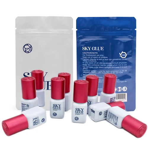 10 botellas de pegamento Sky tipo S + Plus, tapa roja, suministros para extensiones de pestañas de Corea, herramientas de maquillaje para tienda de belleza de 5ml, duradero 1S con bolsas