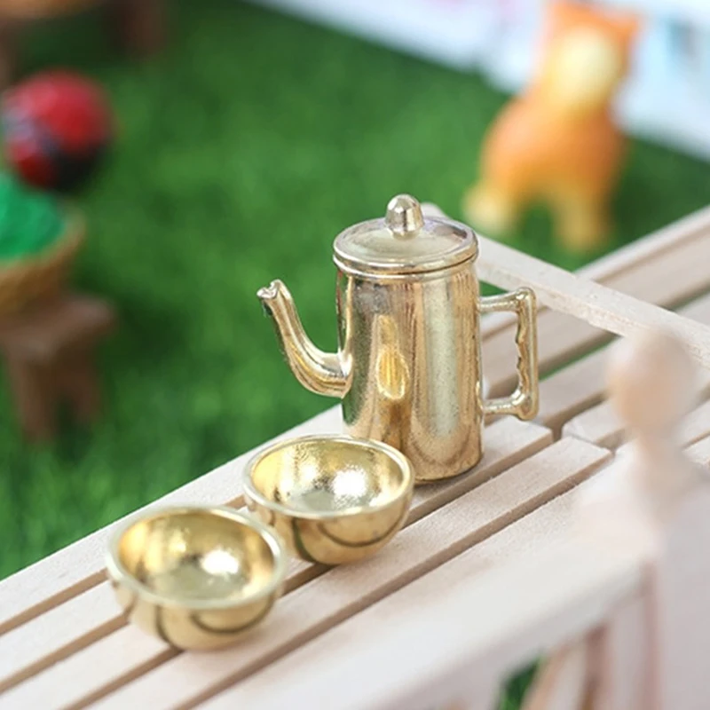 1Set 1:12 Dollhouse Miniature Kettle Bowl Chopstick Model Tableware Kitchen Accessories For Doll House Decor Kids Play Toys