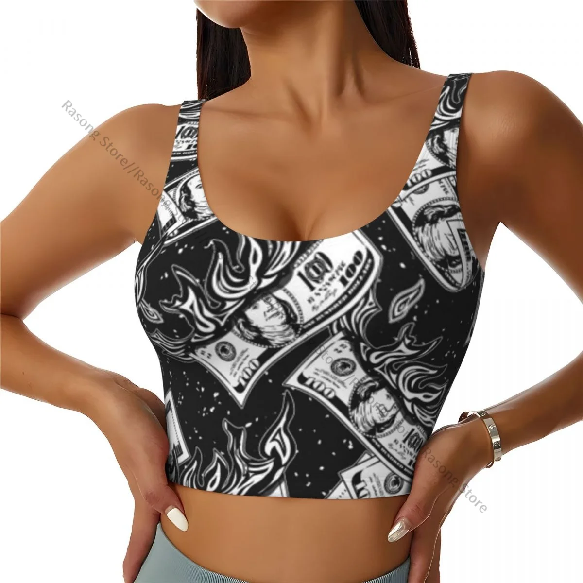 Sports Bra Women Running Yoga Clothes Vest 100 Dollar Bills Money Vintage Style Gathering Fitness Vest